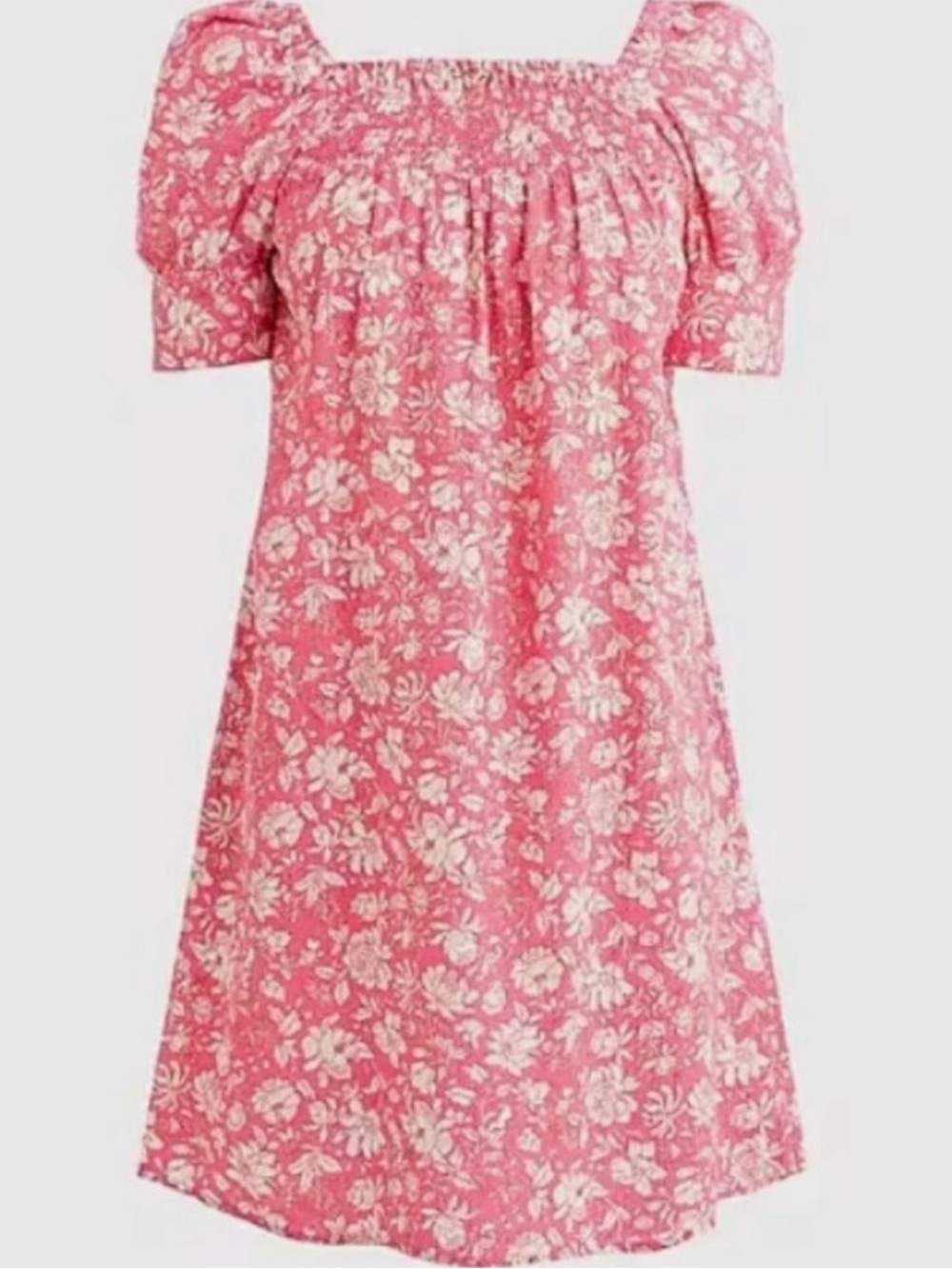J Crew Afternoon Dress Tossed Floral XL Pink Puff Sleeve Mini Sundress Cotton - Picture 4 of 7
